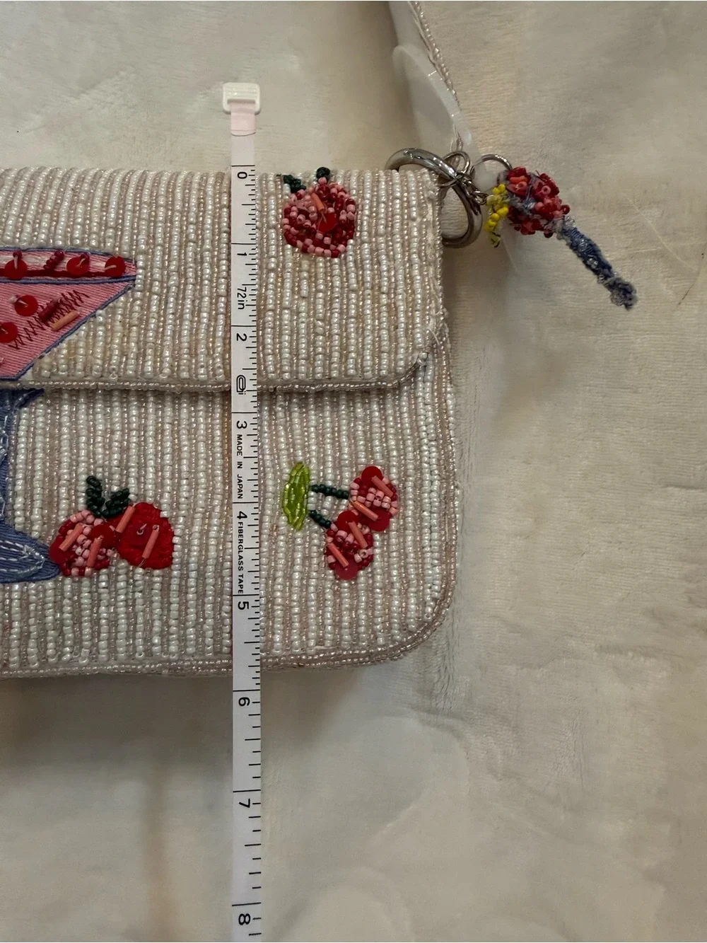 Handcrafted Beaded White Cherry Martini Shoulder Bag NWT Tik Tok Viral - Picture 7 of 8